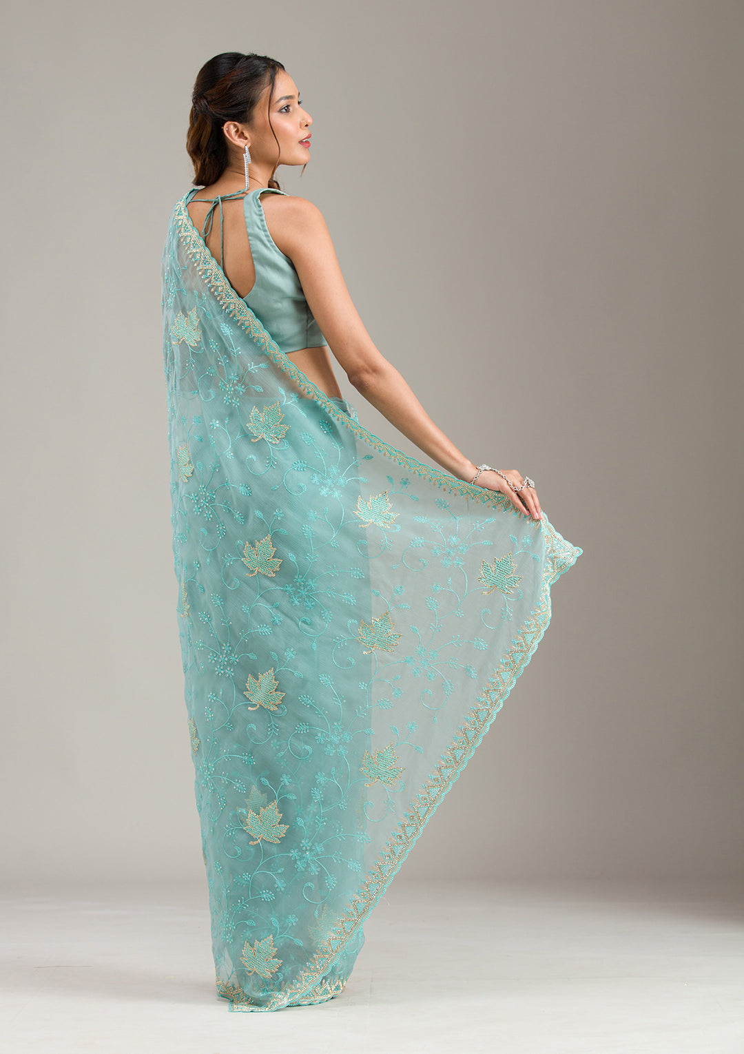 Sky Blue Cording Tissue Saree