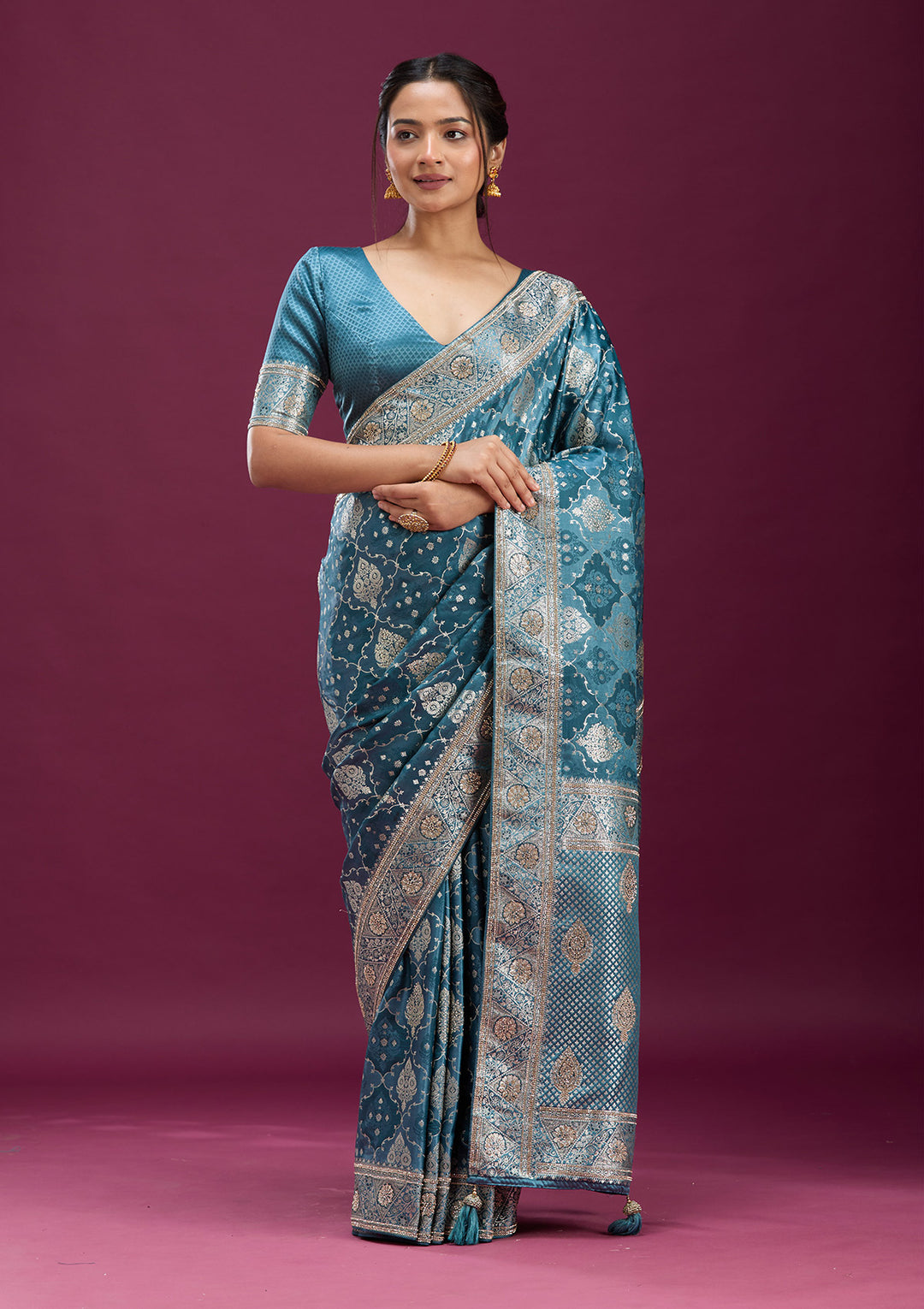 Grey Stonework Silk Saree