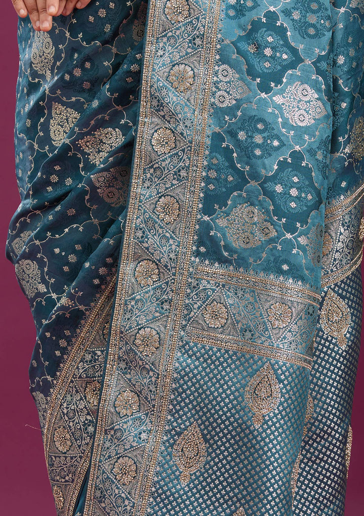 Grey Stonework Silk Saree