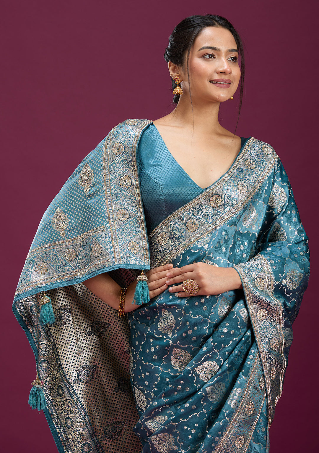 Grey Stonework Silk Saree