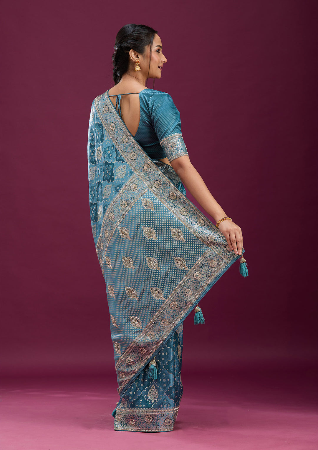 Grey Stonework Silk Saree