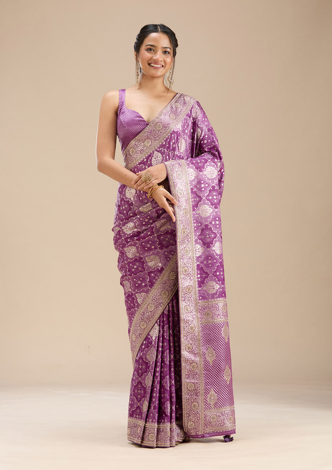 Purple Stonework Silk Saree