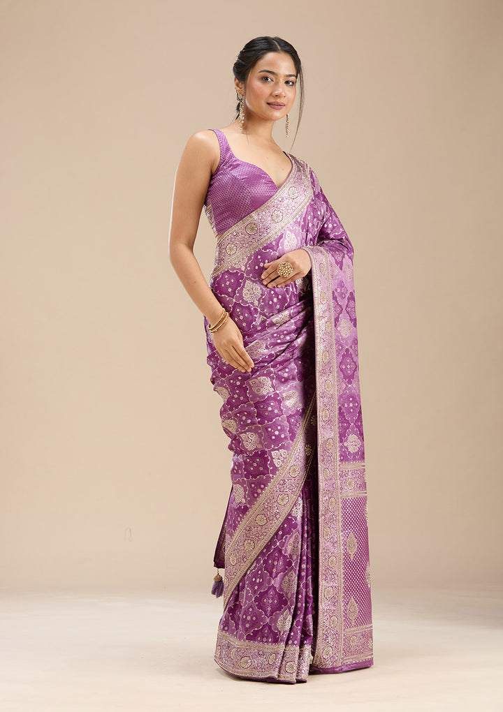 Purple Stonework Silk Saree