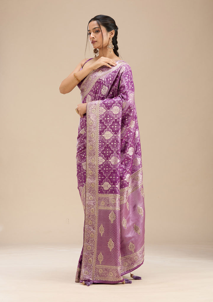 Purple Stonework Silk Saree