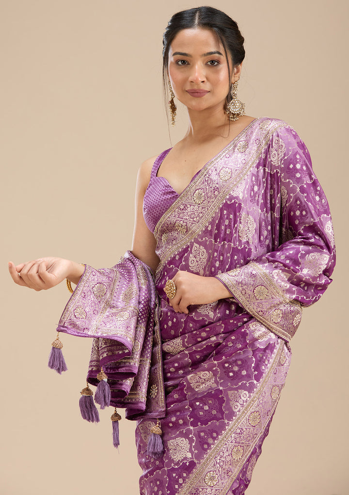 Purple Stonework Silk Saree