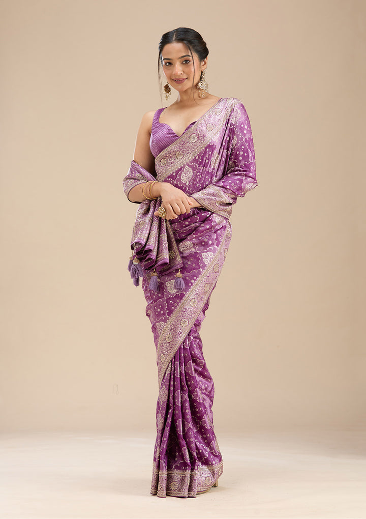 Purple Stonework Silk Saree