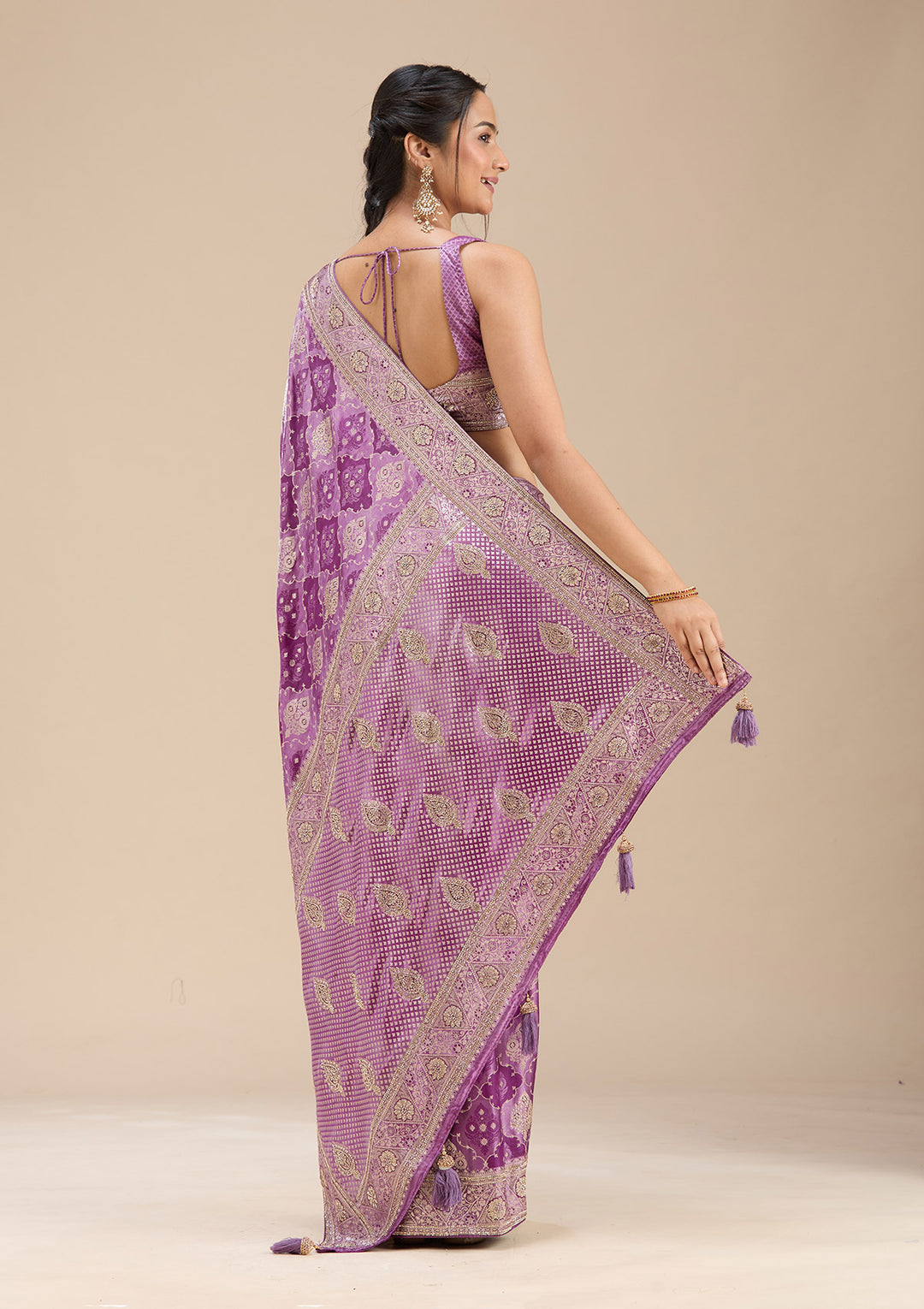 Purple Stonework Silk Saree