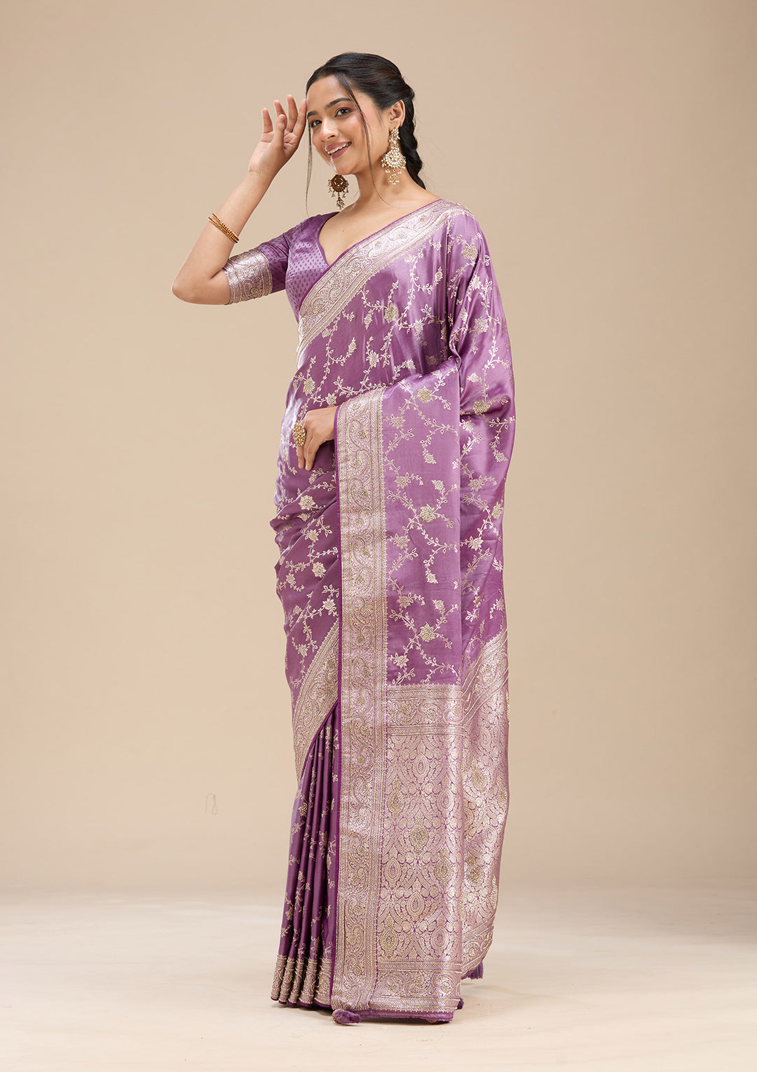 Lavender Stonework Silk Saree