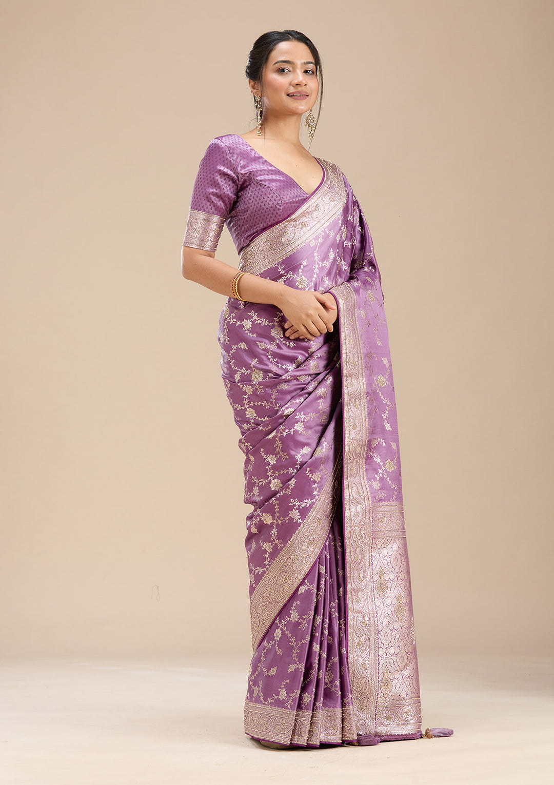 Lavender Stonework Silk Saree