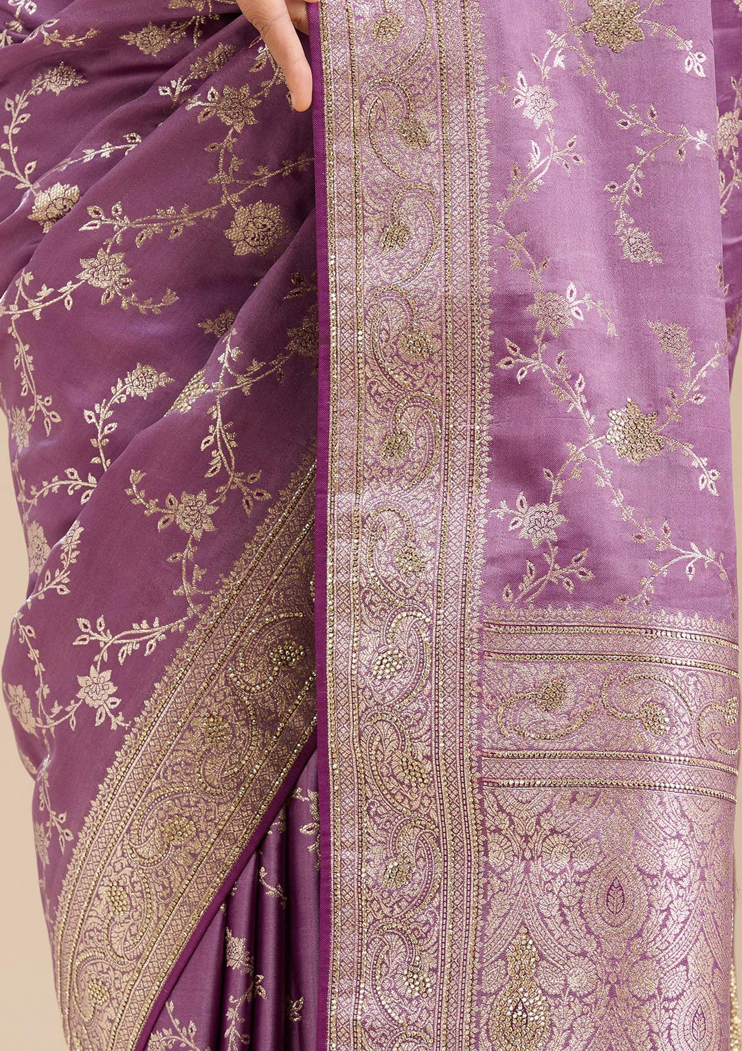 Lavender Stonework Silk Saree