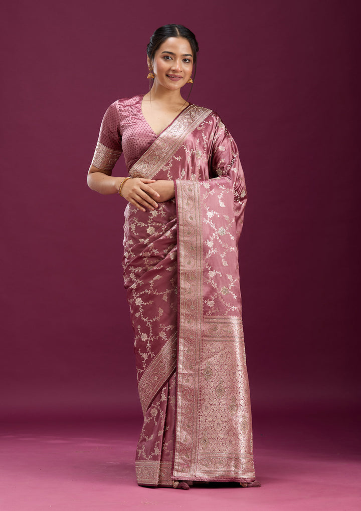 Onion Pink Stonework Silk Silk_Saree