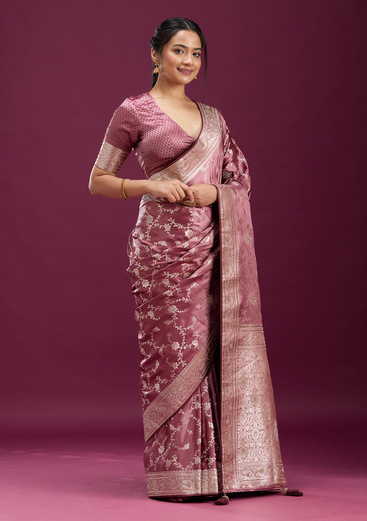 Onion Pink Stonework Silk Silk_Saree