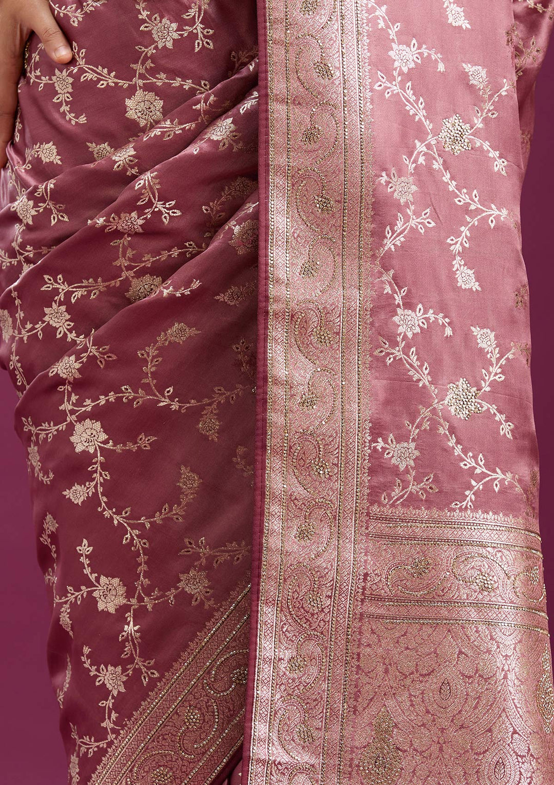Onion Pink Stonework Silk Silk_Saree