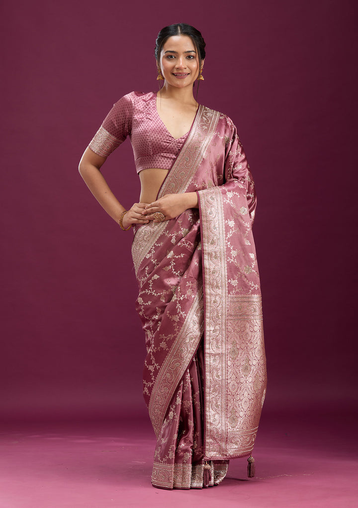 Onion Pink Stonework Silk Silk_Saree