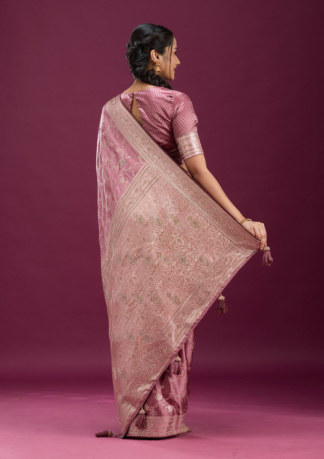 Onion Pink Stonework Silk Silk_Saree