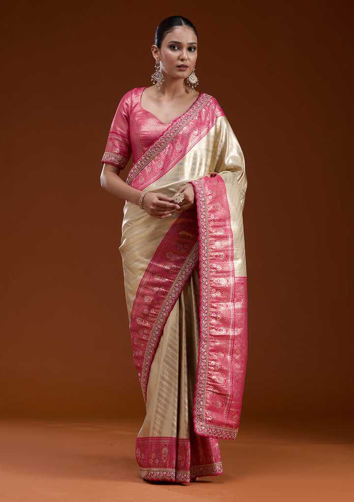 Beige Cording Silk Silk_Saree