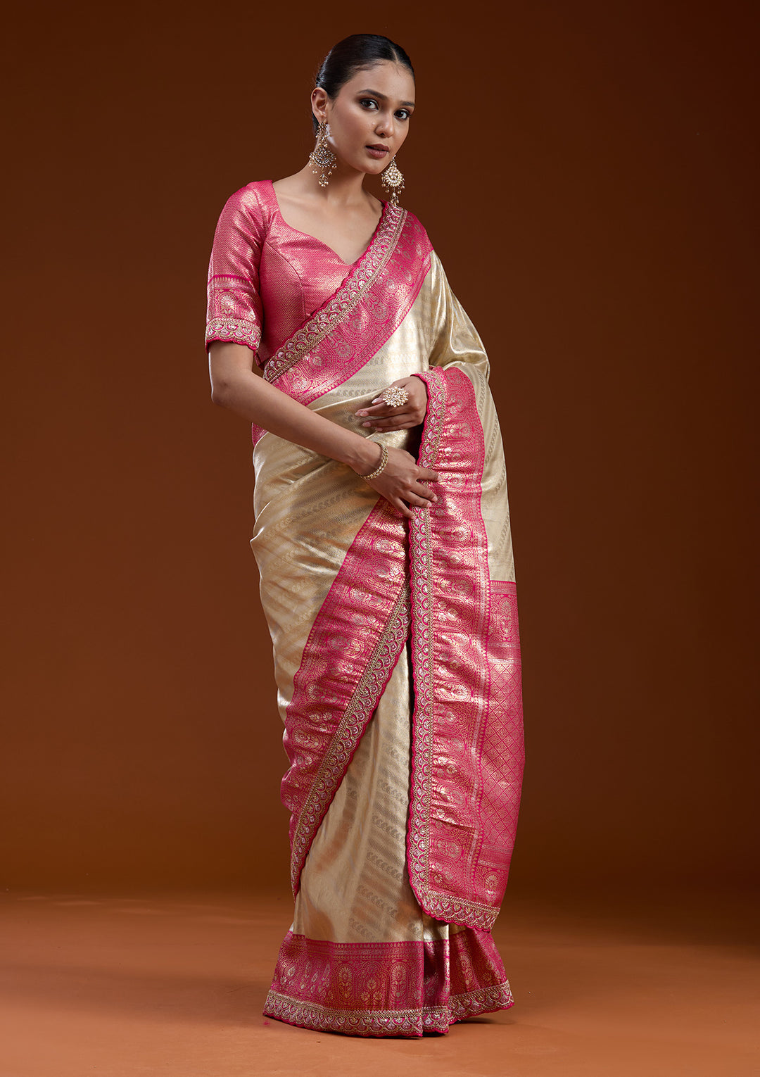 Beige Cording Silk Silk_Saree