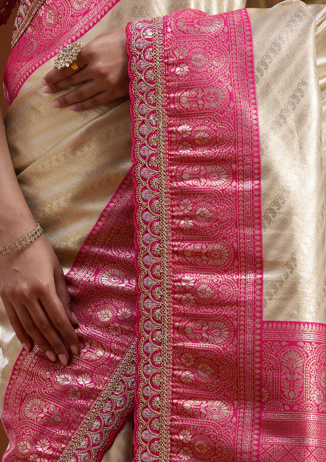 Beige Cording Silk Silk_Saree