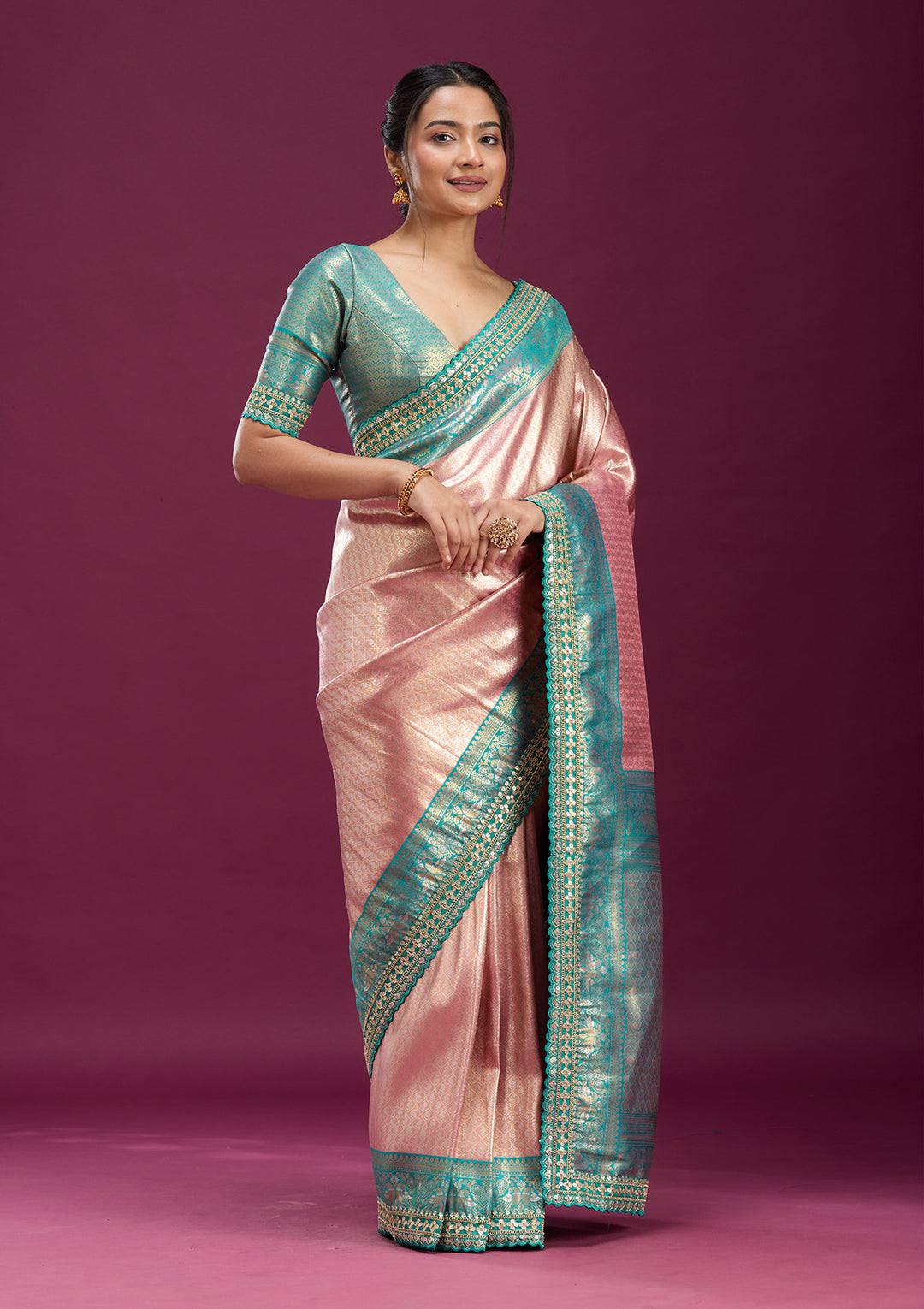 Baby Pink Cording Silk Saree
