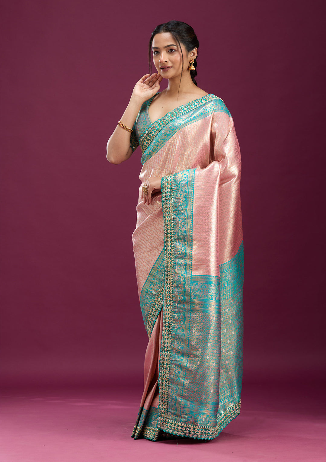 Baby Pink Cording Silk Saree