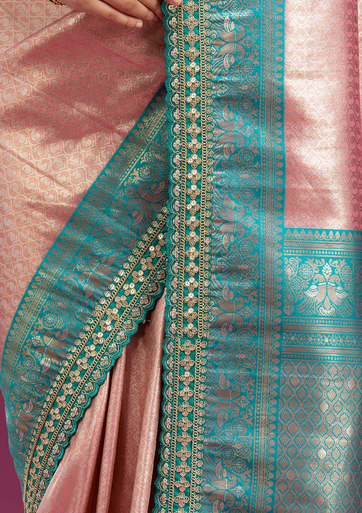 Baby Pink Cording Silk Saree