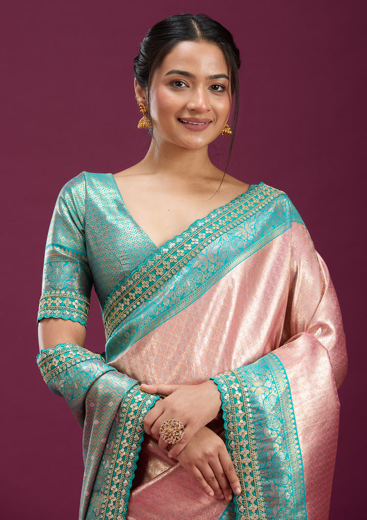Baby Pink Cording Silk Saree