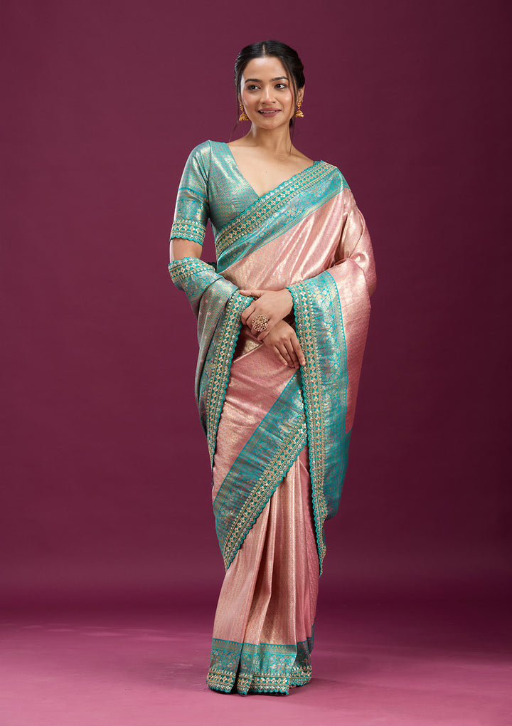 Baby Pink Cording Silk Saree