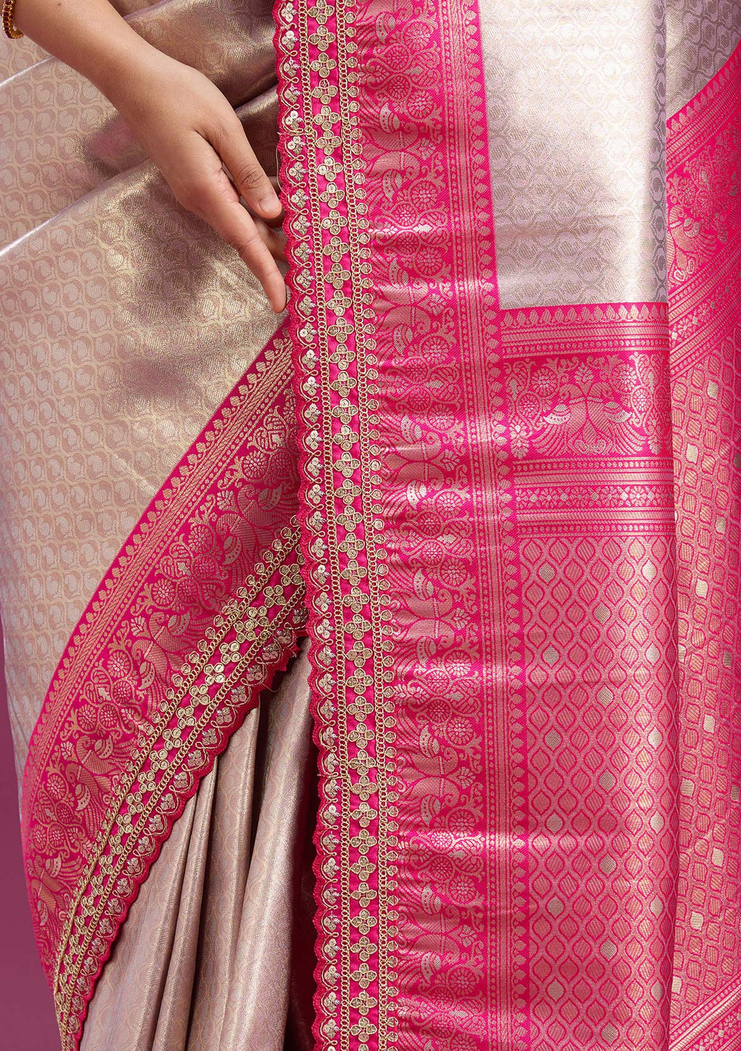 Light Lavender Cording Silk Saree