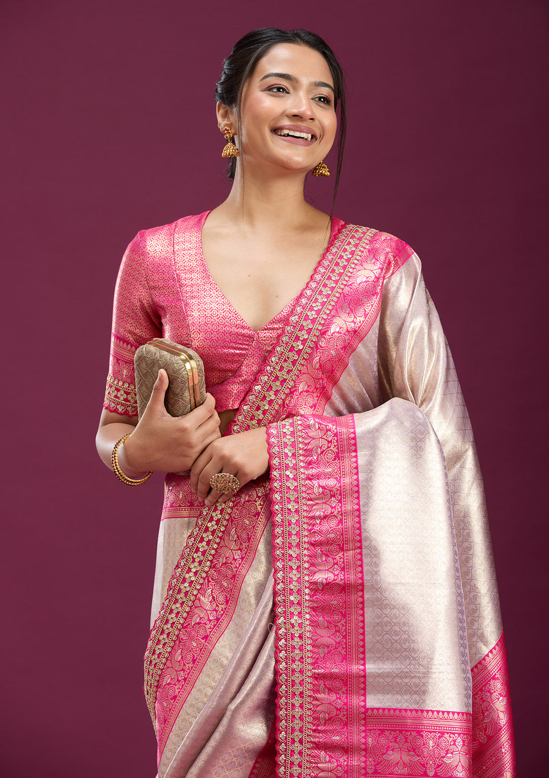 Light Lavender Cording Silk Saree