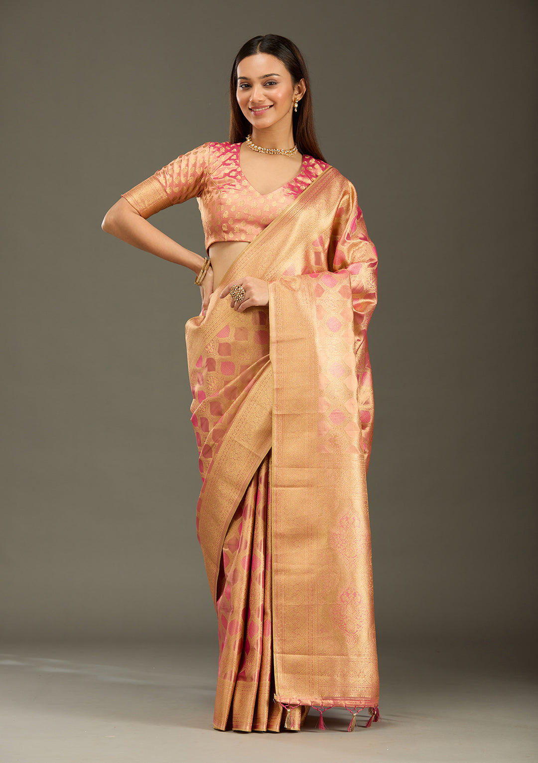 Gajari Pink Zariwork (Gold) Silk Silk_Saree