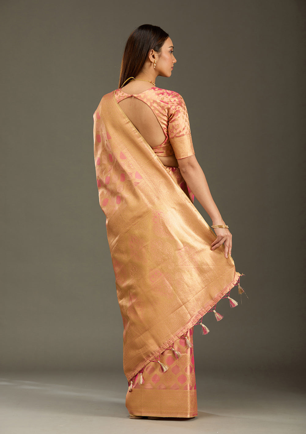Gajari Pink Zariwork (Gold) Silk Silk_Saree