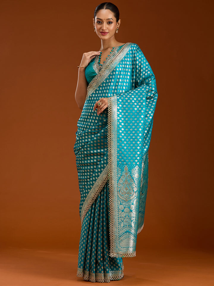 Peacock Blue Stonework Silk Saree