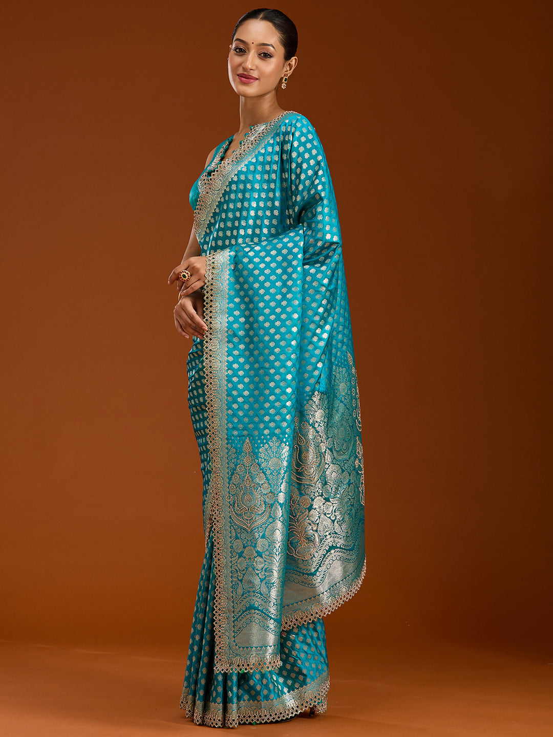 Peacock Blue Stonework Silk Saree