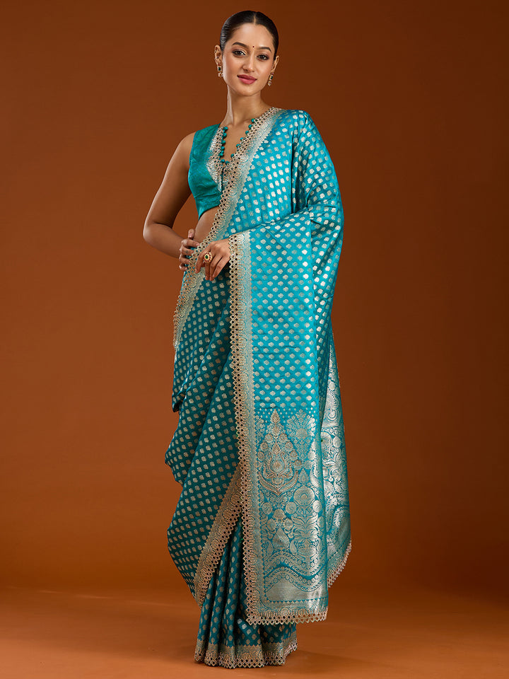 Peacock Blue Stonework Silk Saree