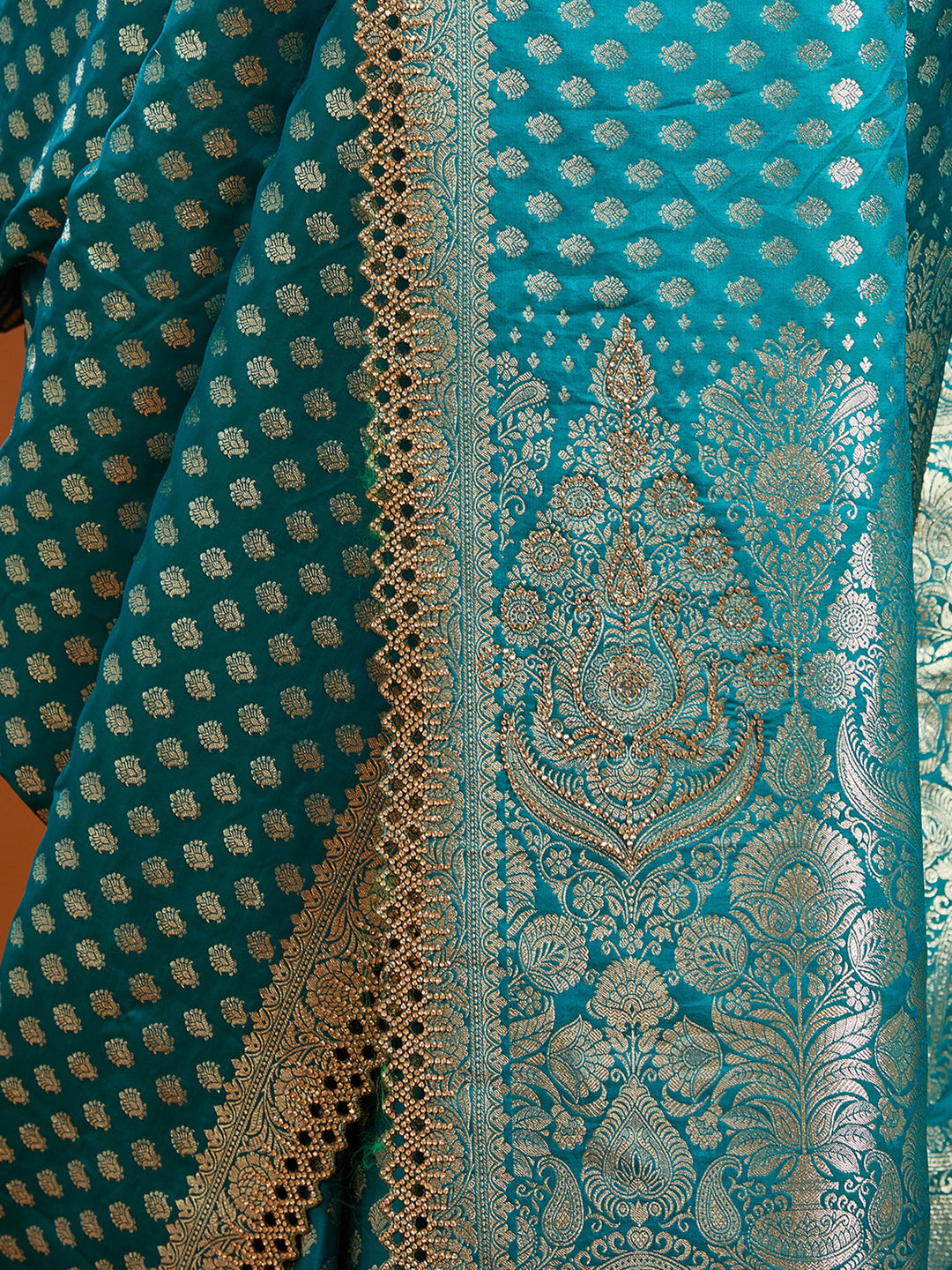 Peacock Blue Stonework Silk Saree