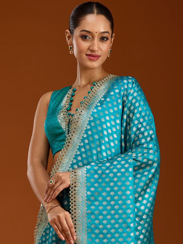 Peacock Blue Stonework Silk Saree