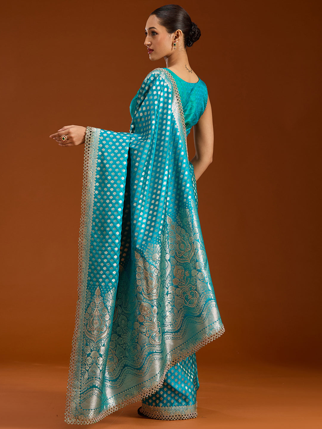 Peacock Blue Stonework Silk Saree