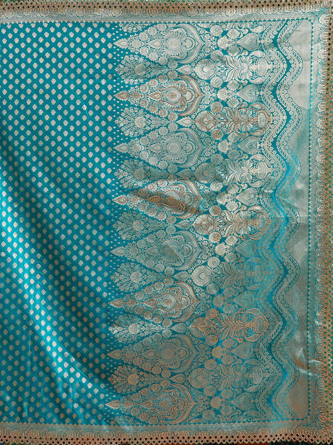 Peacock Blue Stonework Silk Saree