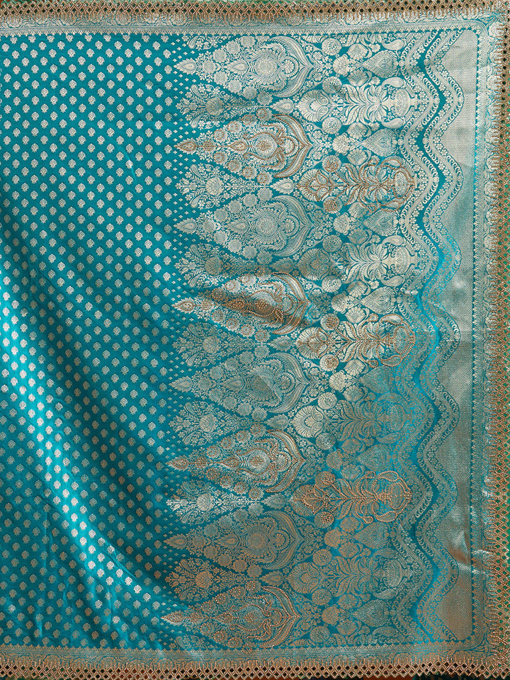 Peacock Blue Stonework Silk Saree