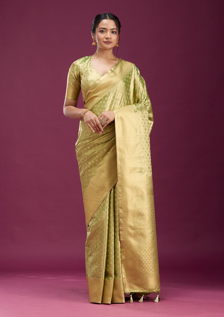 Pista Green Zariwork (Gold) Silk Saree
