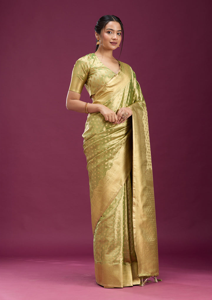 Pista Green Zariwork (Gold) Silk Saree