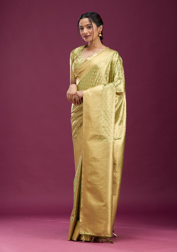 Pista Green Zariwork (Gold) Silk Saree