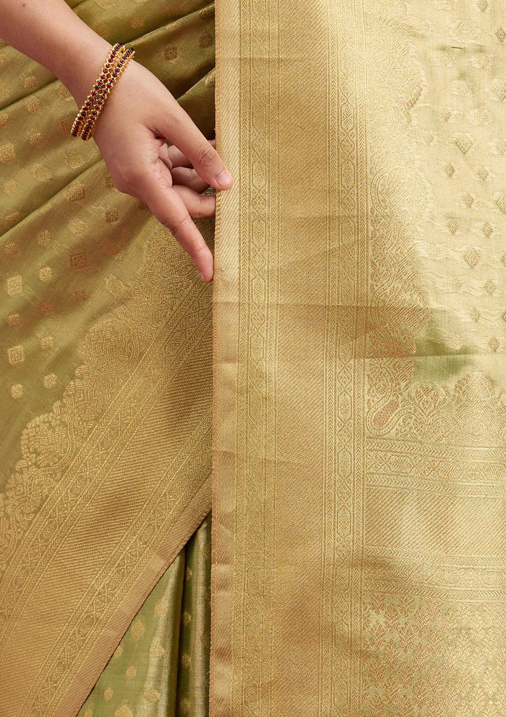 Pista Green Zariwork (Gold) Silk Saree
