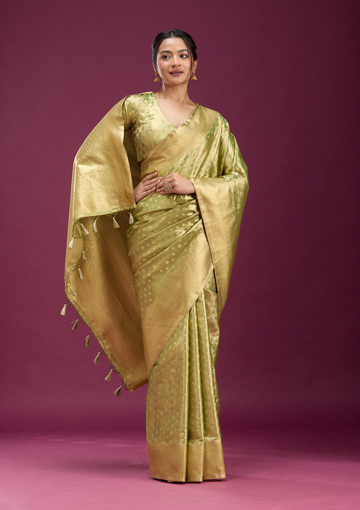 Pista Green Zariwork (Gold) Silk Saree