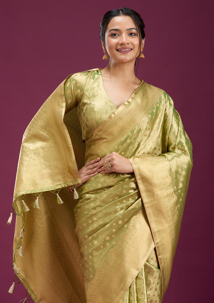 Pista Green Zariwork (Gold) Silk Saree
