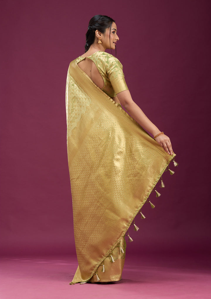 Pista Green Zariwork (Gold) Silk Saree