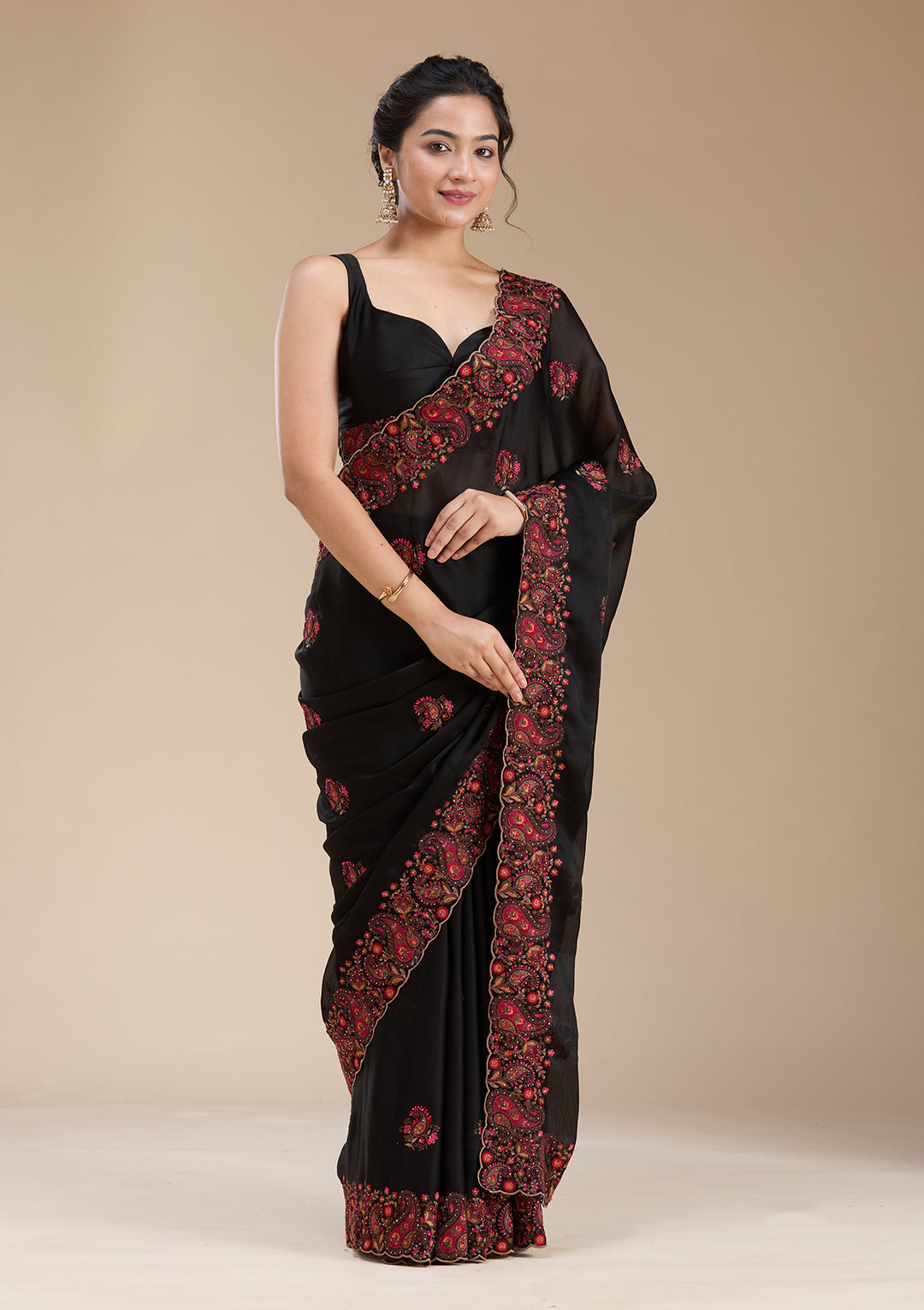Black Kashmiri Chiffon Saree