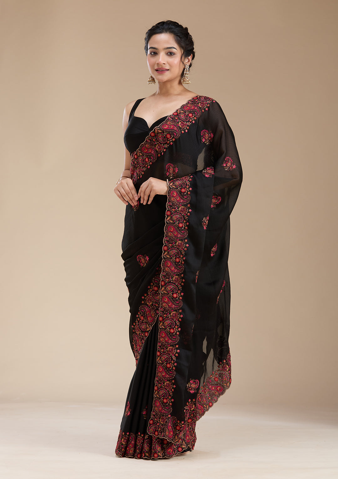 Black Kashmiri Chiffon Saree