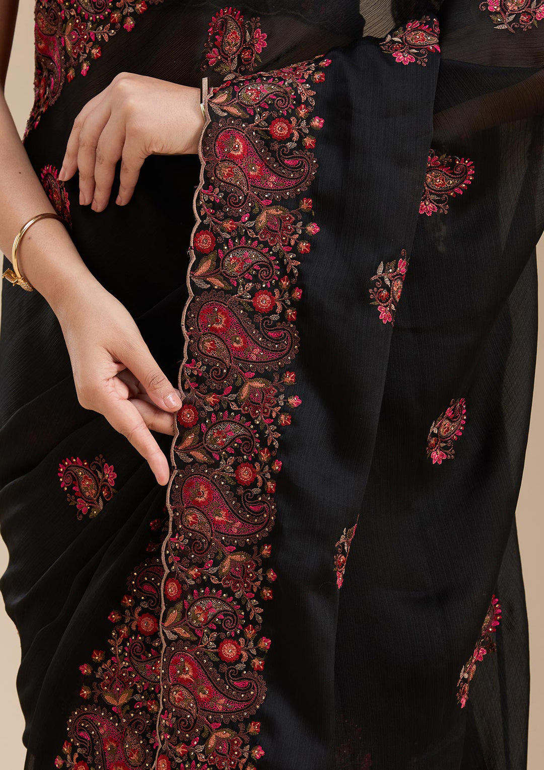 Black Kashmiri Chiffon Saree