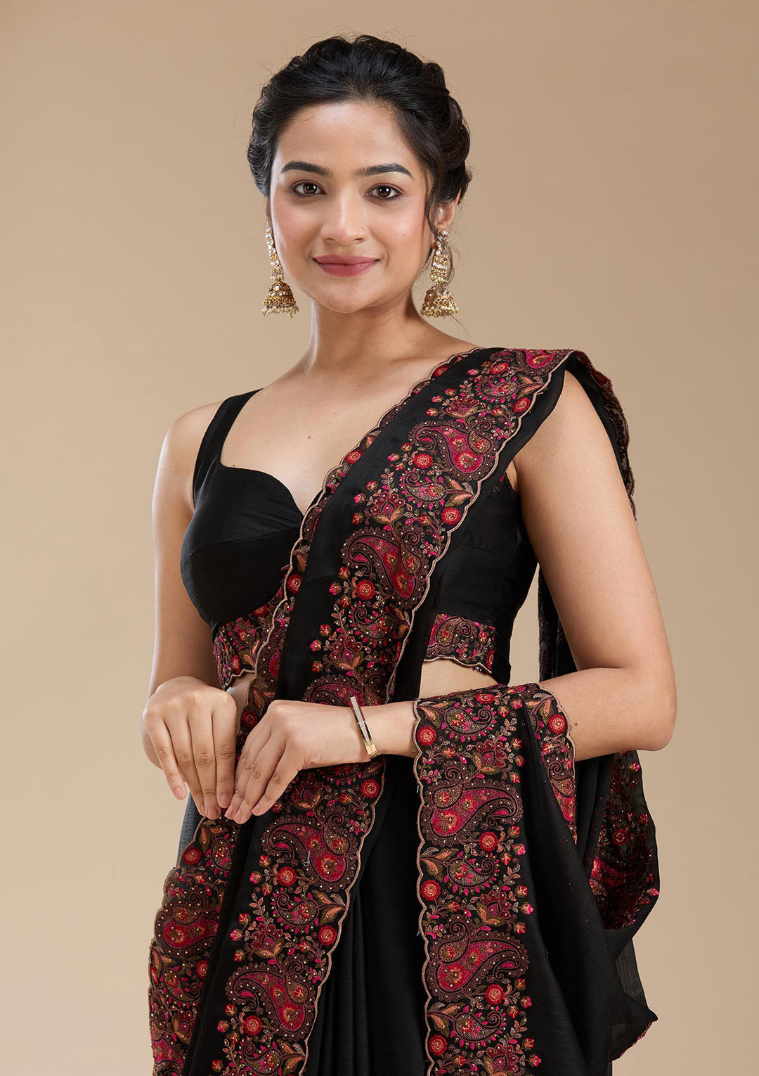 Black Kashmiri Chiffon Saree
